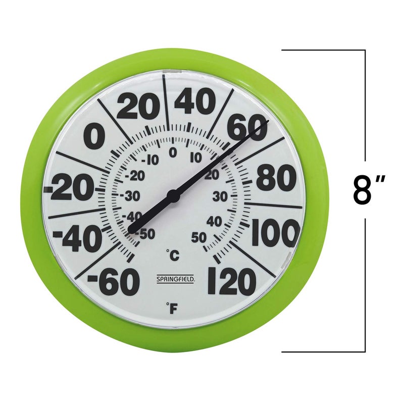 Springfield Indoor Outdoor Big and Bold Dial Thermometer, Wireless Thermometer with Easy to Read Numbers for Patio, Pool, and Indoor Areas, 8-Inch, Green - Image 2